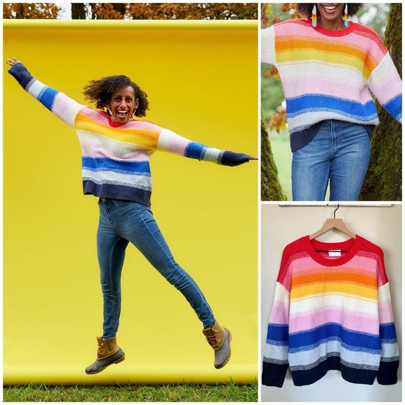 OLD NAVY XL XXL Oversized Spring Rainbow Textured Drop Shoulder Pullover Sweater - Picture 1 of 10